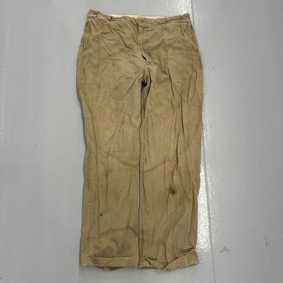 Vintage 50s Tan Sanforized Sail Cloth Workwear Chinos 36x31 - Picture 1 of 5